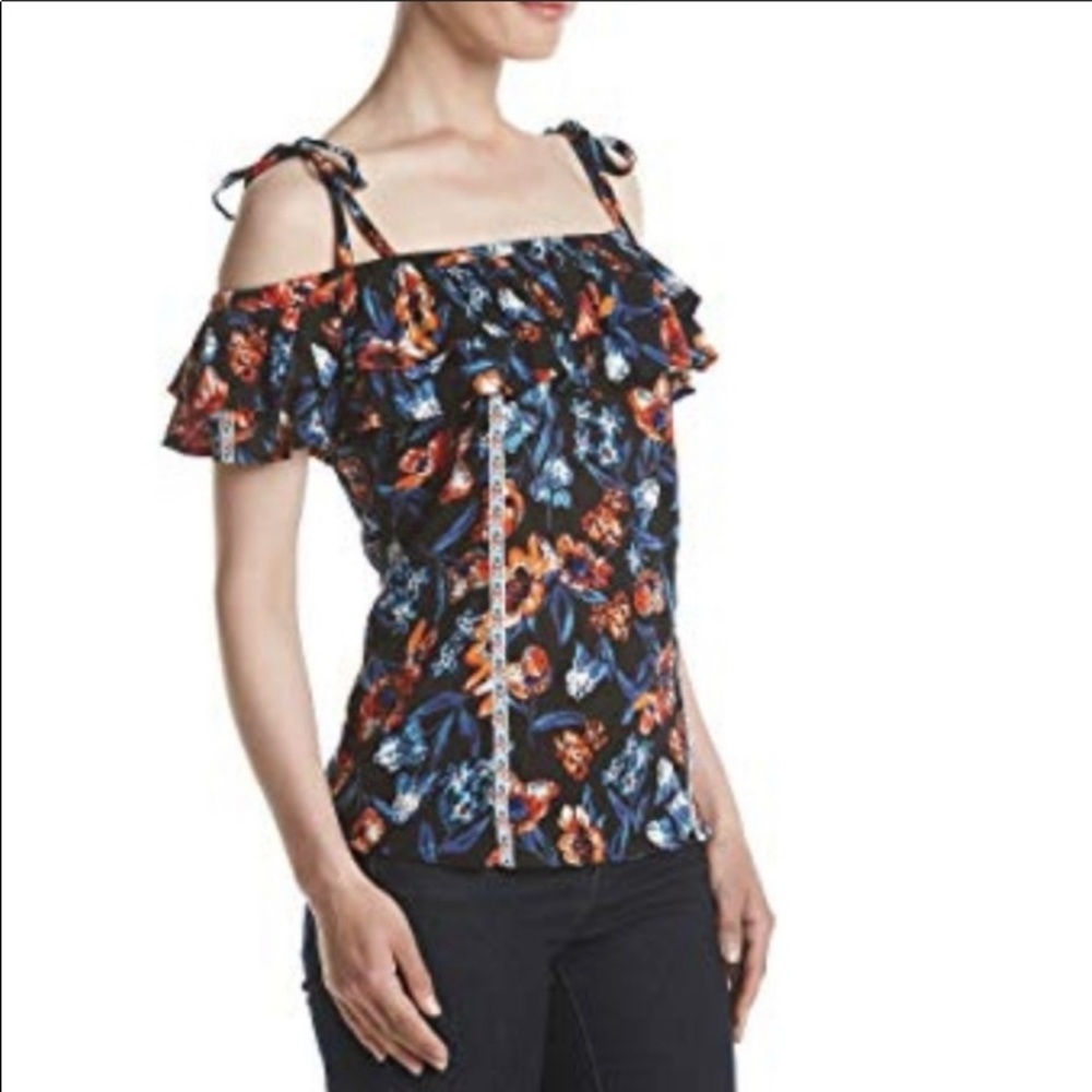 RePosh Ruffled Off Shoulder Floral Top Size L - Picture 3 of 4